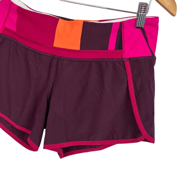 Lululemon Run Times Short *4-way Stretch Bordeaux Drama Blossom Stripe Sz 8 - Picture 3 of 9